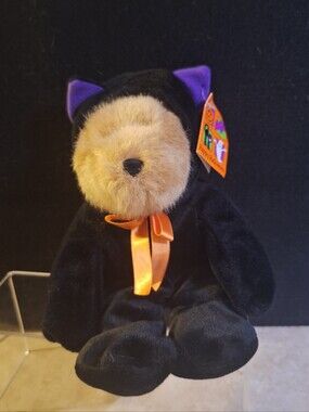 GAC Vintage 1998 Halloween Plush Brown Bear In Kitty Costume 10" Purple Ears